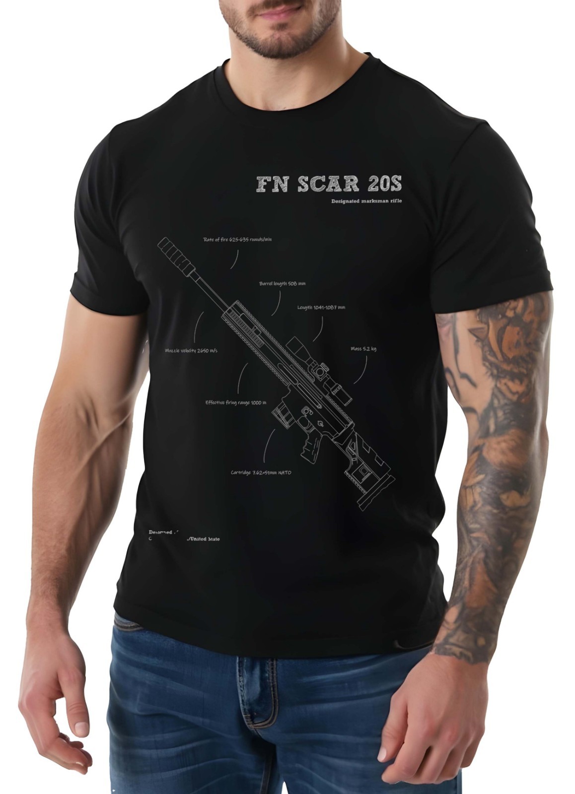 FN SCAR 20S Rifle Gun Patent Shirt World War Weapons Gun Gift Tee Size S-3XL