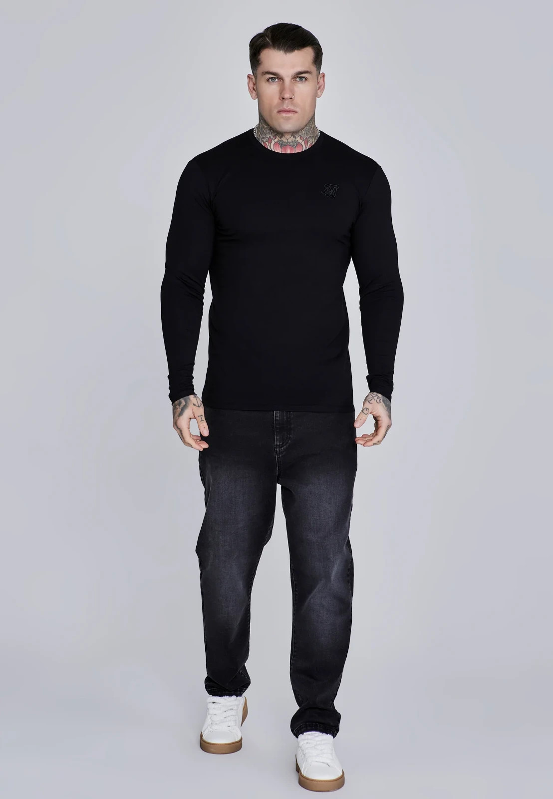 SikSilk Mens Black Long Sleeve T-Shirt Medium gallery