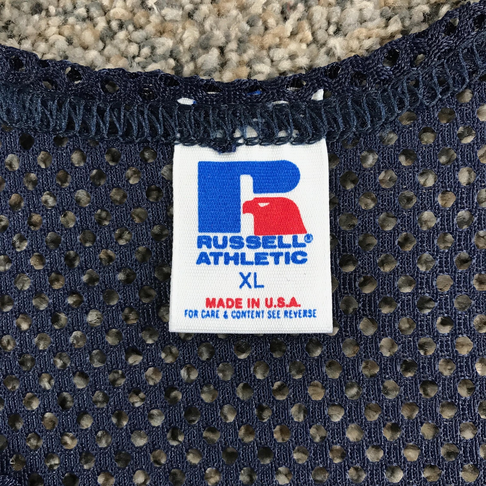 Vintage Russell Athletic Cropped Tank Top Adult XL Navy Mesh Vest Made in USA gallery