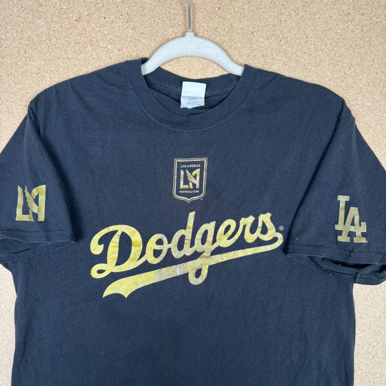 LAFC x LA Dodgers T-Shirt Adult Medium Black Gold Port & Company Core Blend gallery
