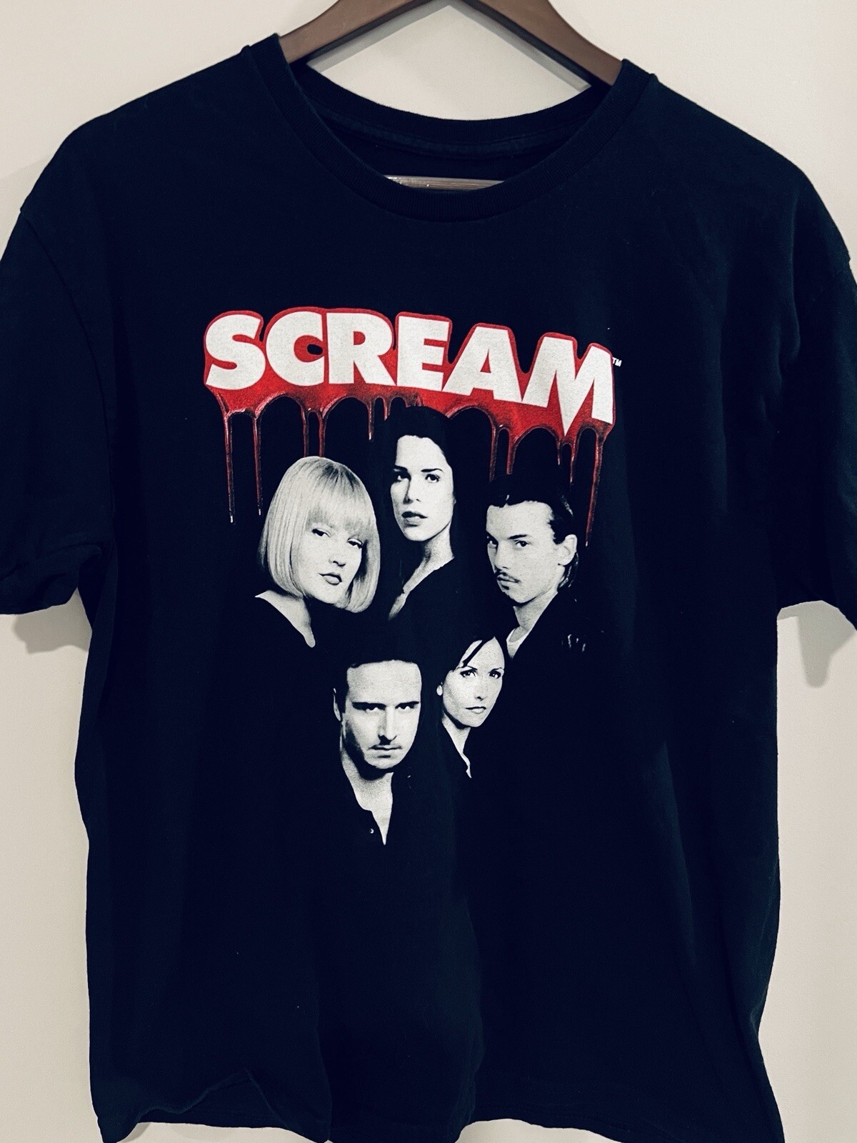 RARE Scream Thriller Movie Actors Headshots Men's Black T-Shirt Size Large gallery
