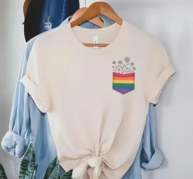 Flower Pocket Pride Shirt LGBT Rainbow Ally Tee gallery