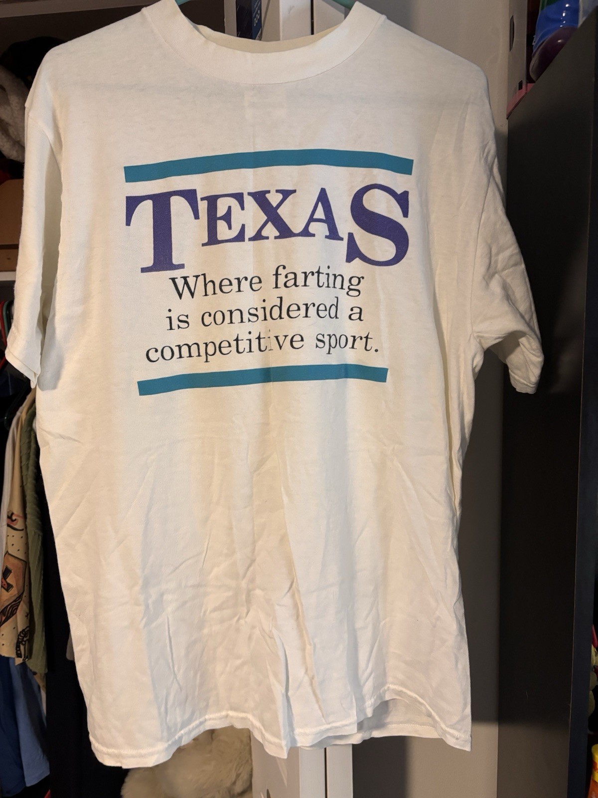 Texas Funny Graphic Print Men’s L White Cotton Knit Crew Neck T-Shirt