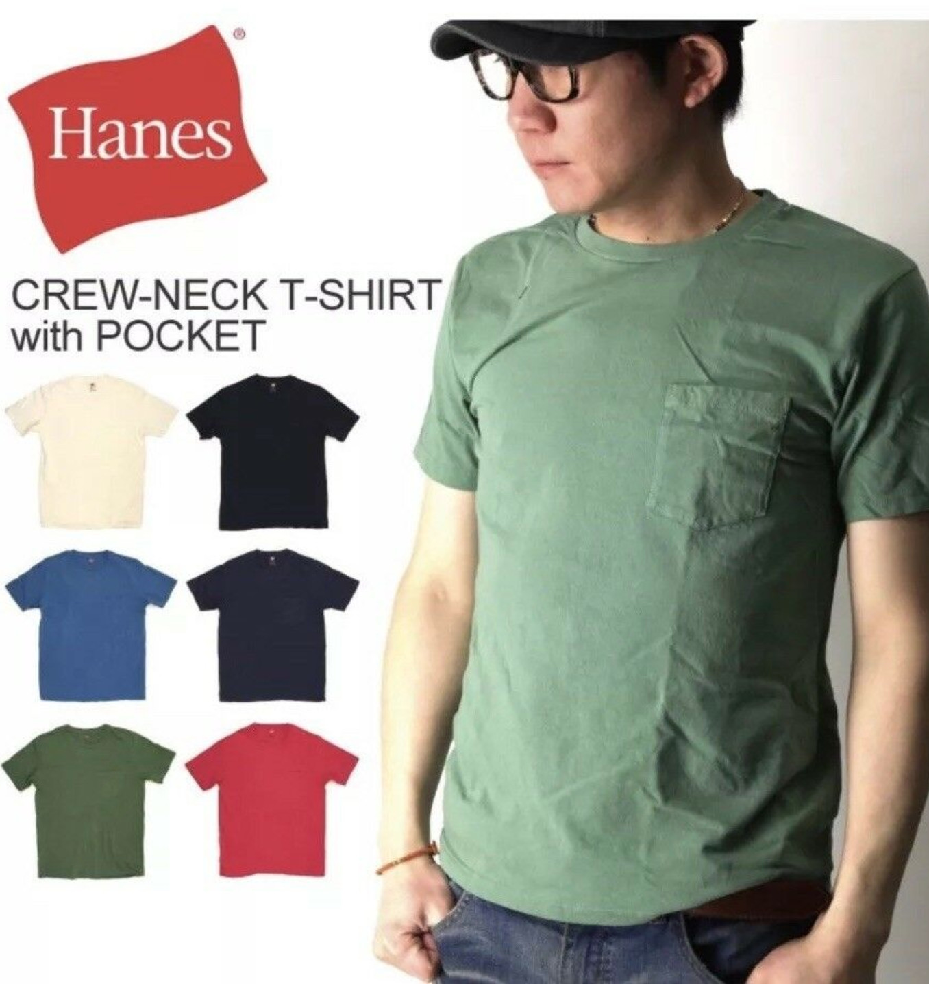 4 pack Hanes Men's Pocket T-Shirt Crew-neck gallery