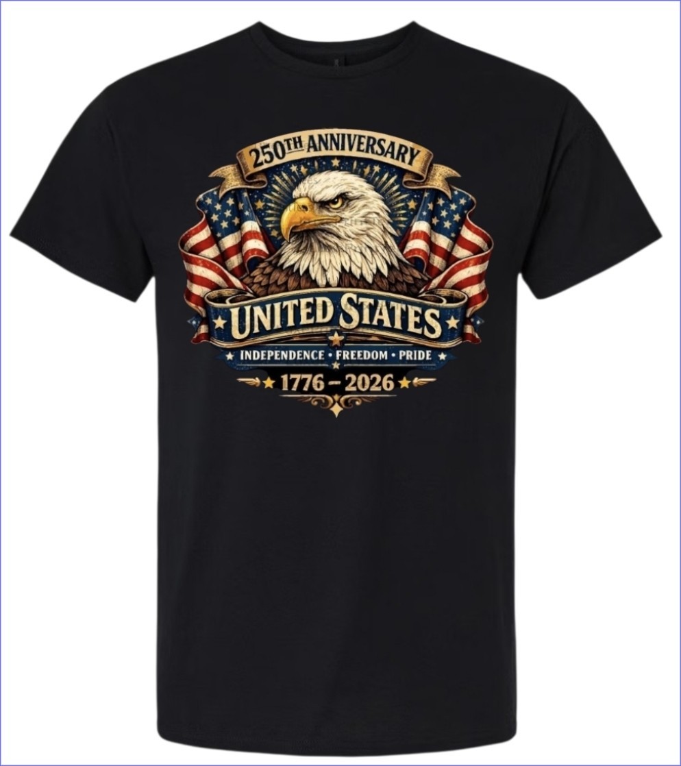 250 Years of Freedom T-shirt Men's or Youth Small to 5X-Large White or Black gallery