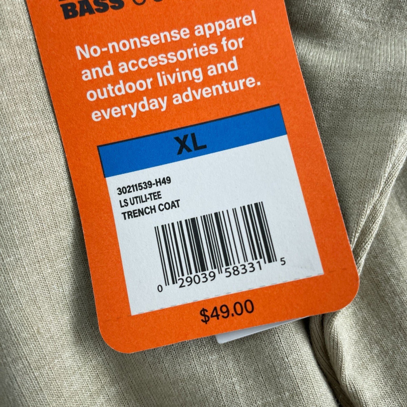 Bass Outdoor LS Utili-Tee Long Sleeve Shirt XL Tan NWT 1732 gallery