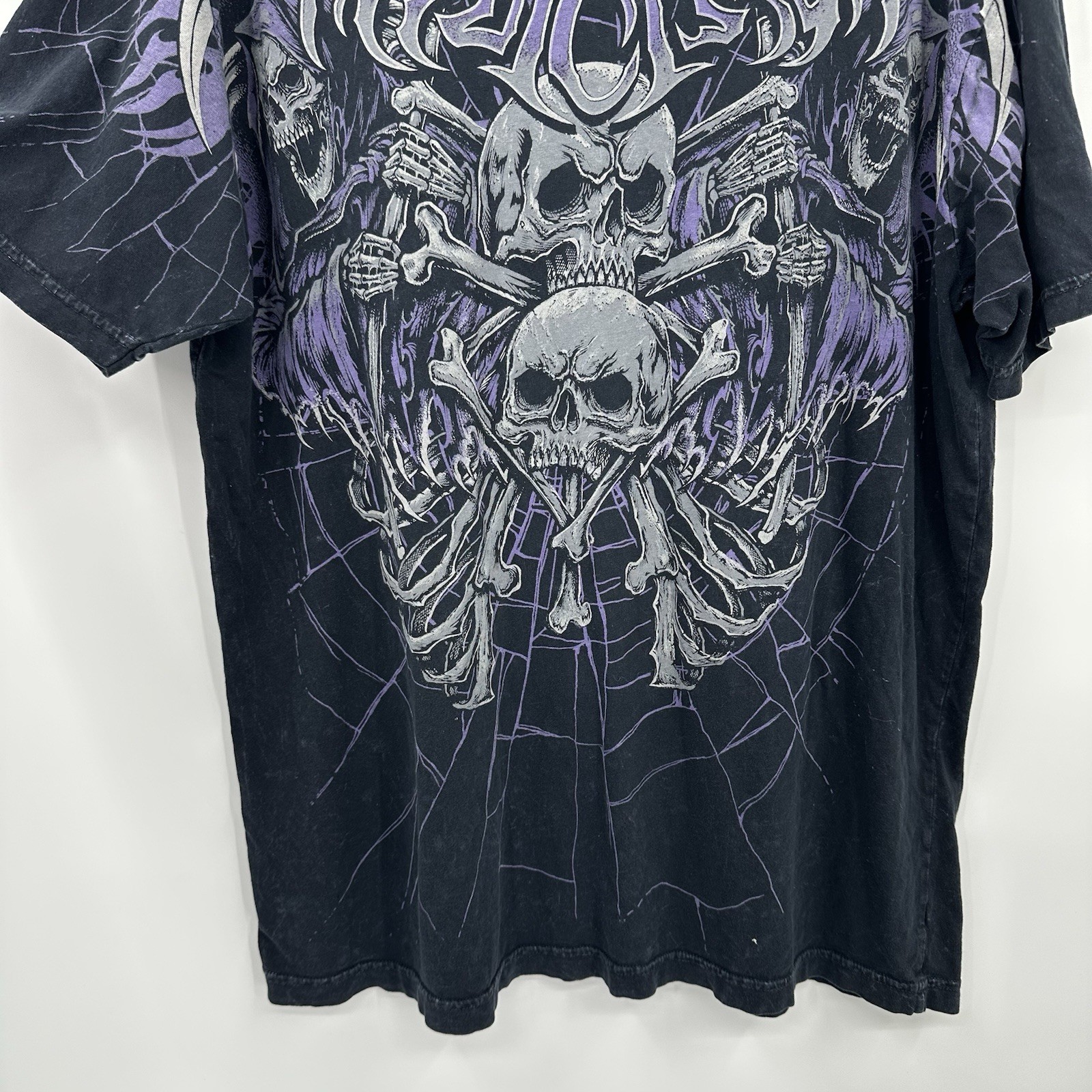 AFFLICTION t shirt darkness tech black 2XL biker grunge skill grim reaper goth gallery