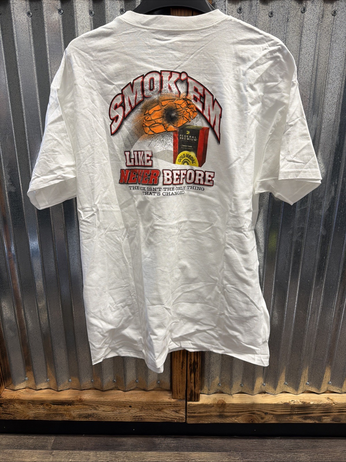 Vintage Federal Ammunition Smok’ Em Like Never Before Double Sided T-Shirt XL