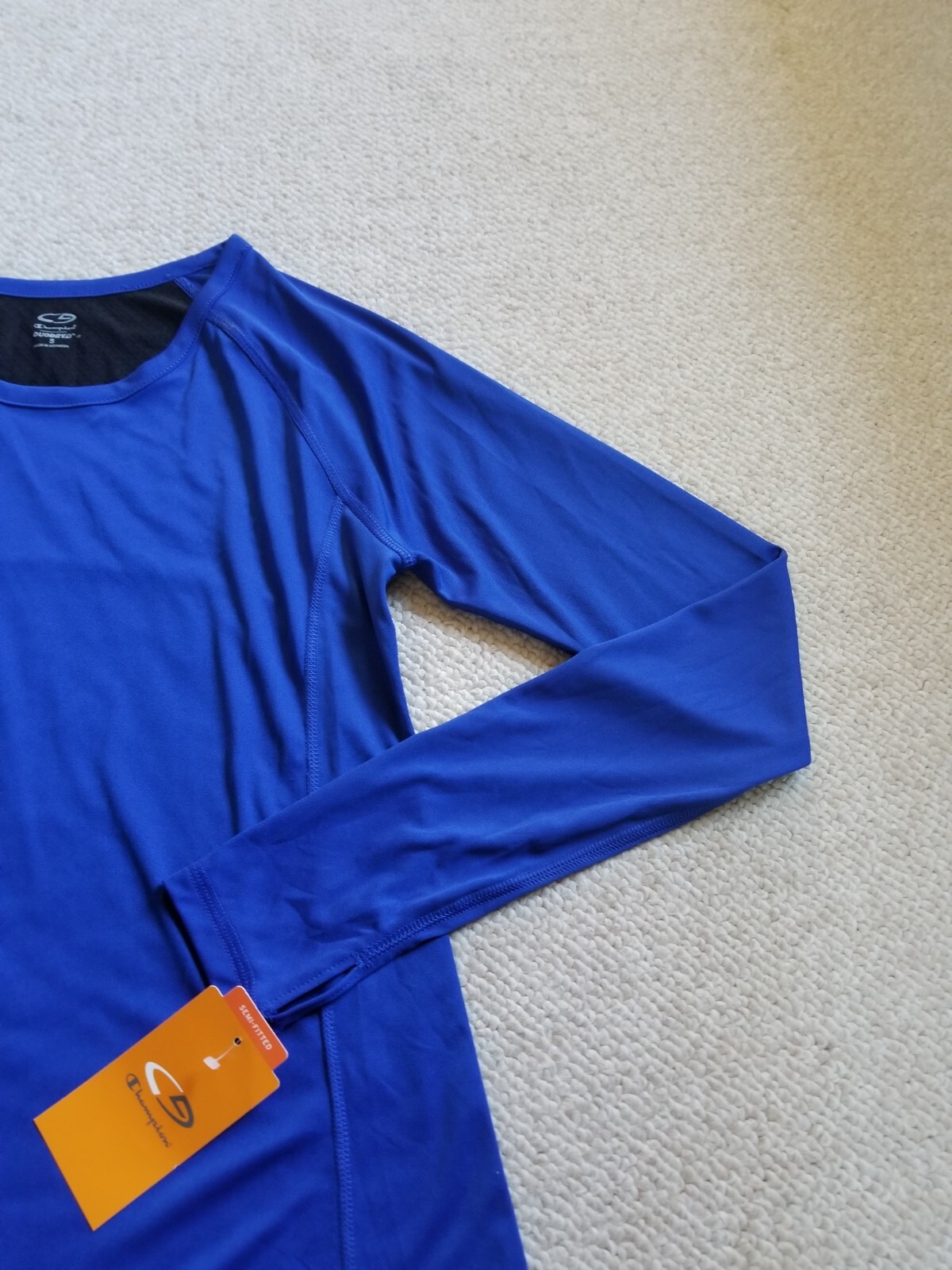 NWT Mens Shirt-CHAMPION-blue knit "duo-dry; semi-fitted" long sleeves-S gallery