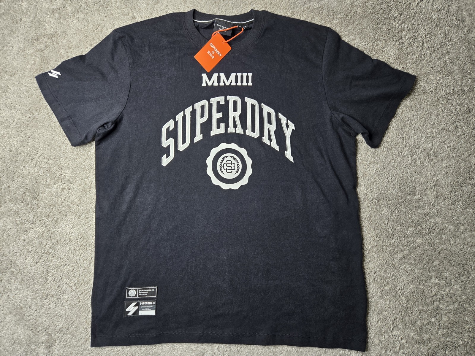 SUPERDRY T Shirt Size Large Color Black Varsity Style Logo Embroidered NWT! gallery