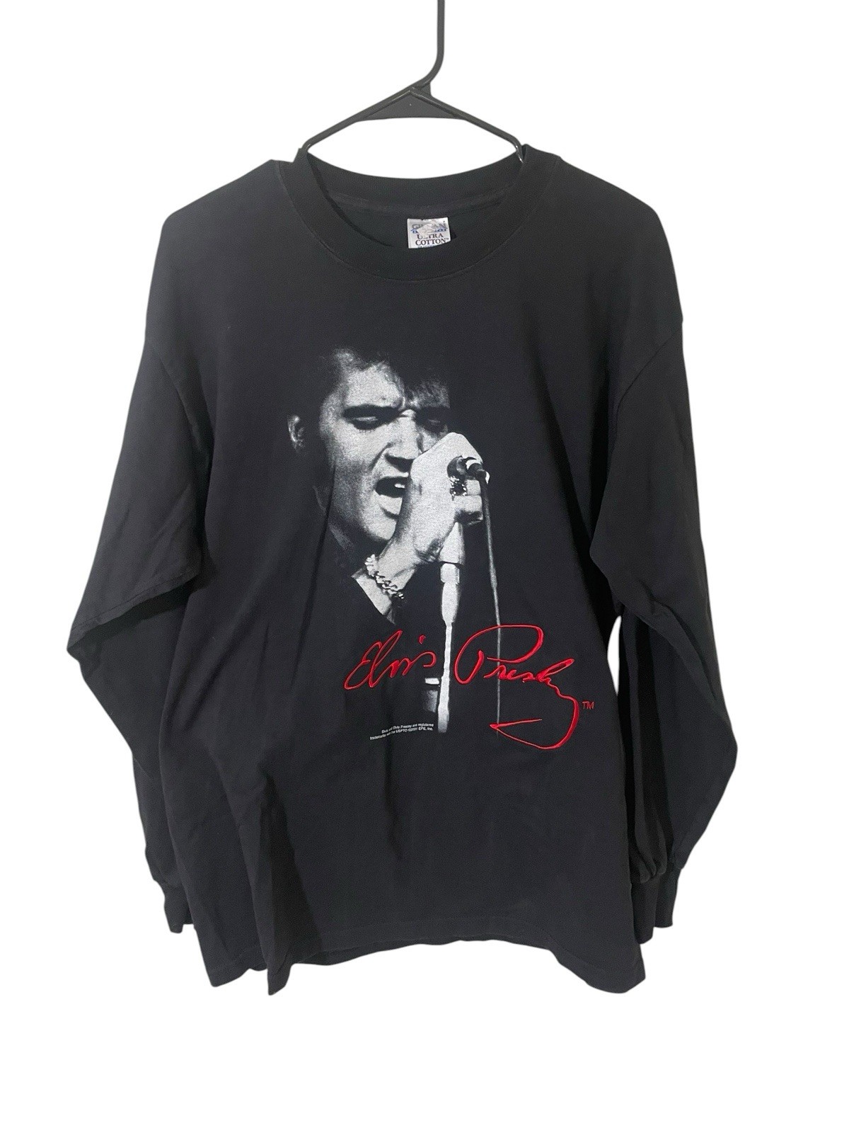 Vintage Y2K Gilden Elvis Shirt Men’s Long Sleeve Large Embroidered Black