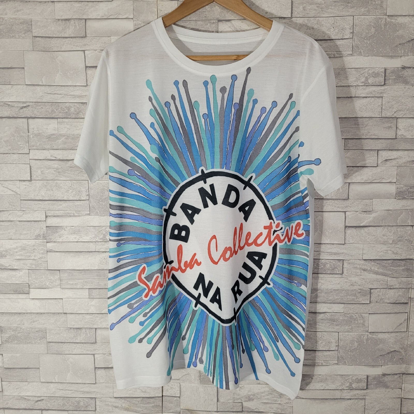 Mens BANDA NA RUA T Shirt Top Medium SAMBA HONLEY White