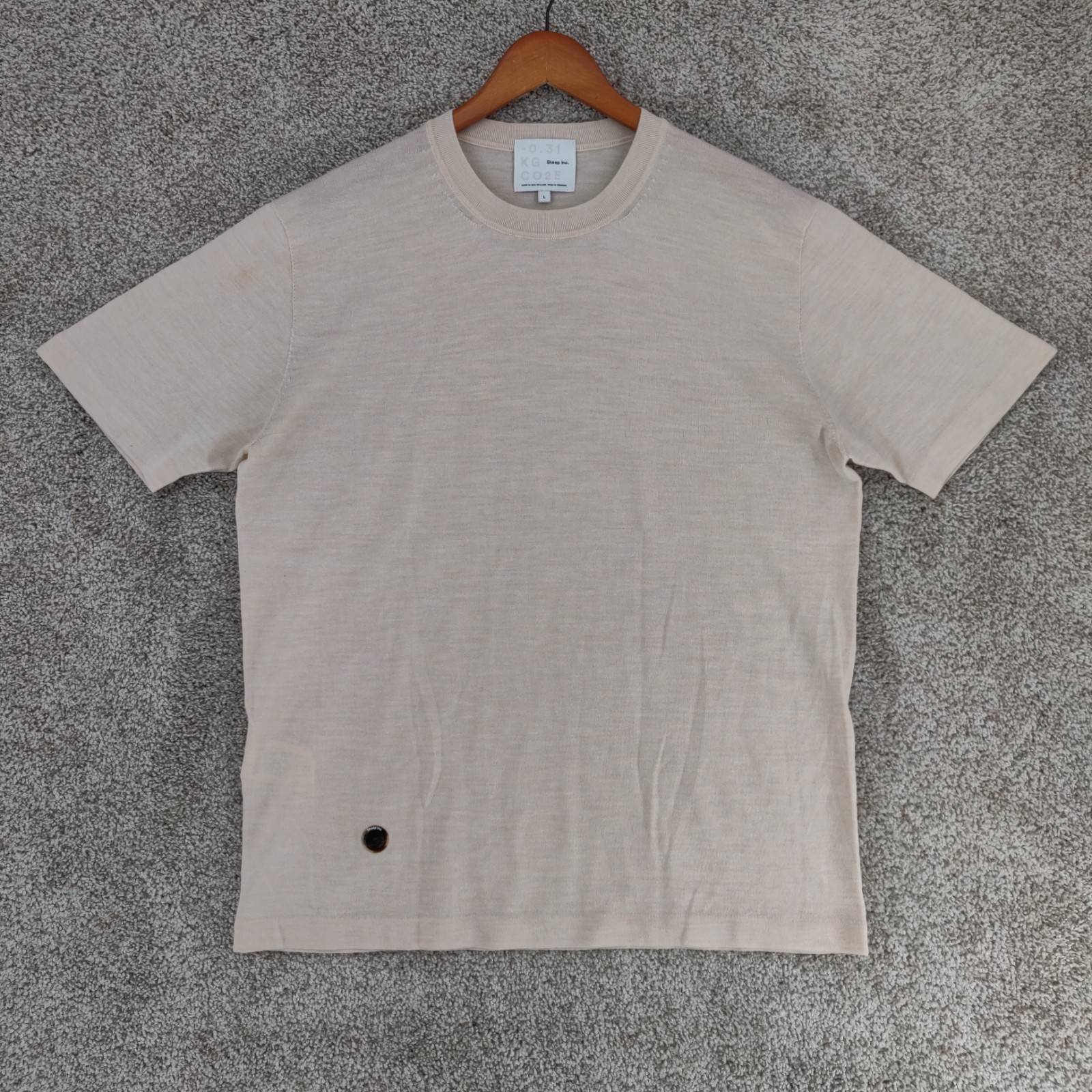Sheep Inc Ultra-Fine Merino Wool Knit T-Shirt Mens Large Beige Short Sleeve