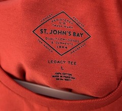 St Johns Bay Short Sleeve Crew Neck Legacy Tee Shirt Mens Size Large Orange Red