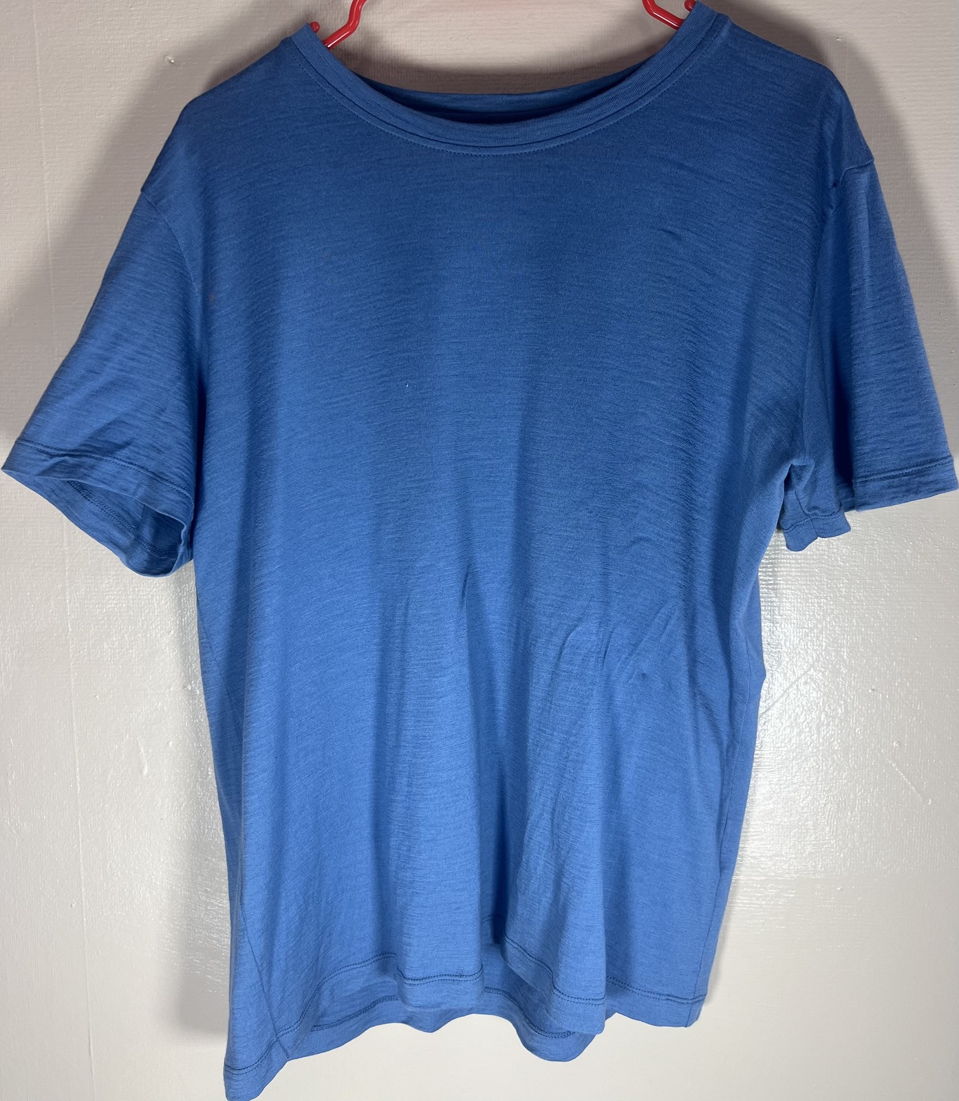 🍀 SEE PIX Outlier Men's L Blue 100% Merino Wool Crew Neck Short Sleeve T-Shirt gallery