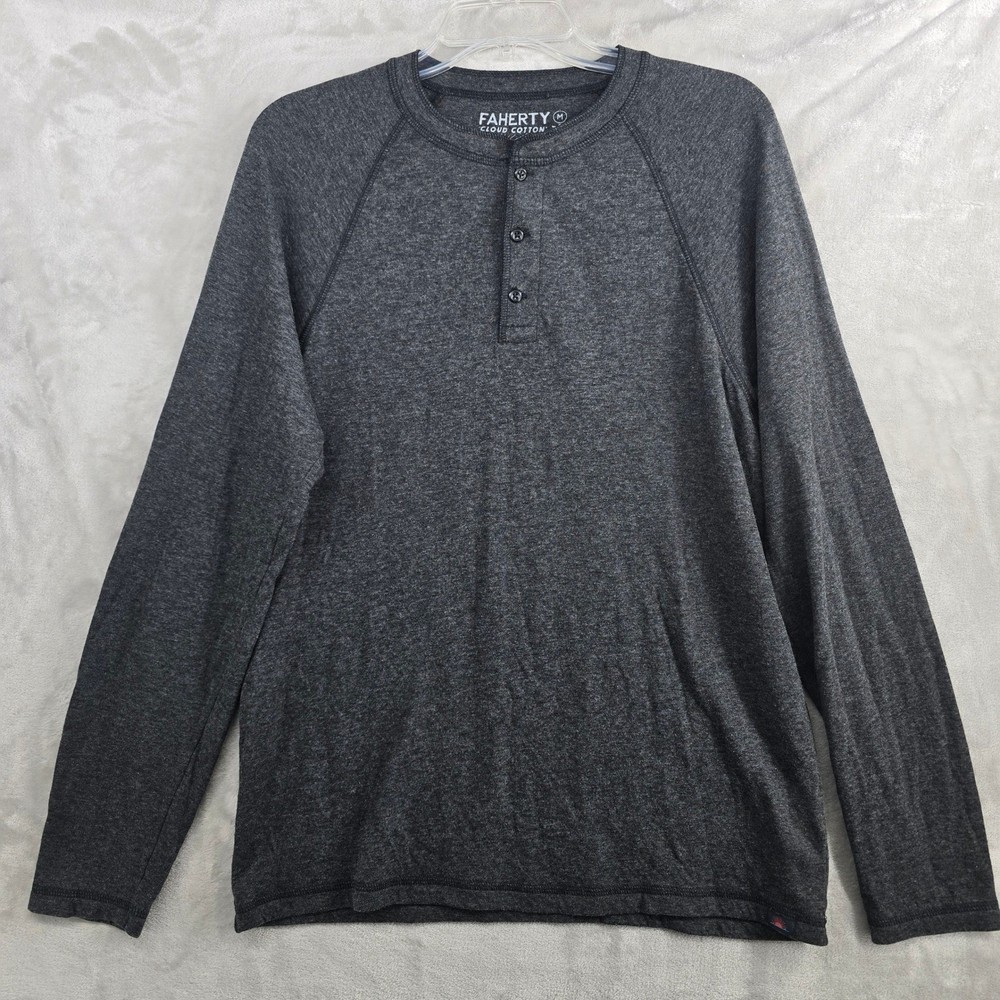 FAHERTY Cloud Cotton Men Medium Charcoal Gray Long Sleeve Henley Shirt
