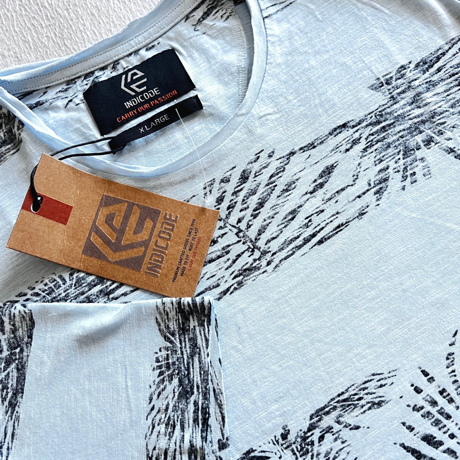 INDICODE Palm Print Shirt XL Tropical Casual Short Sleeve Top Stylish Sharp