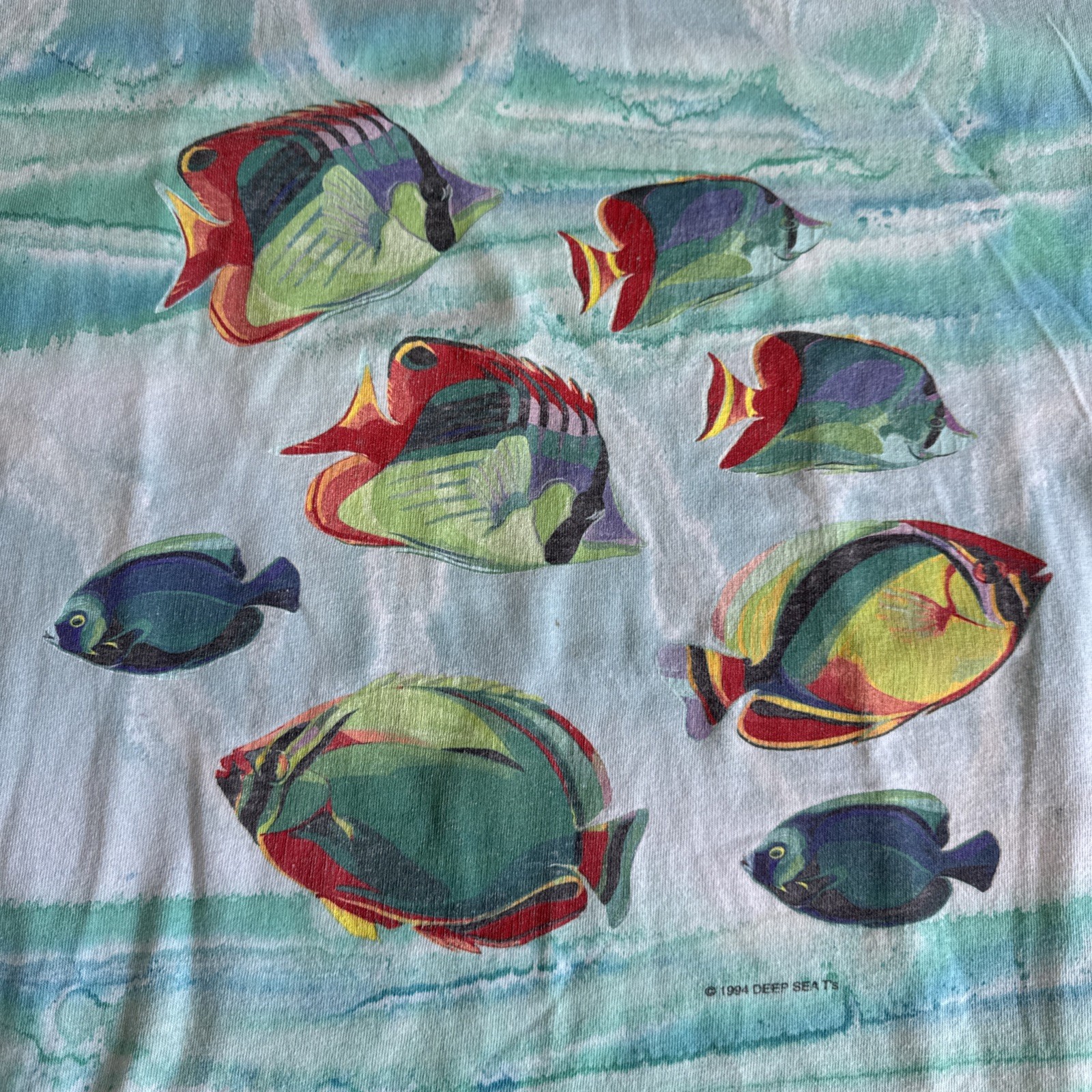 VTG 1994 Deep Sea T's Caribbean T-shirt sz XL All Over Print Single Stitch Fish gallery