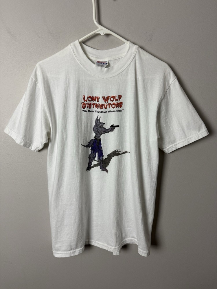 Vintage Lone Wolf Distributors Glock Gun Men’s S White Shirt 90s Y2K