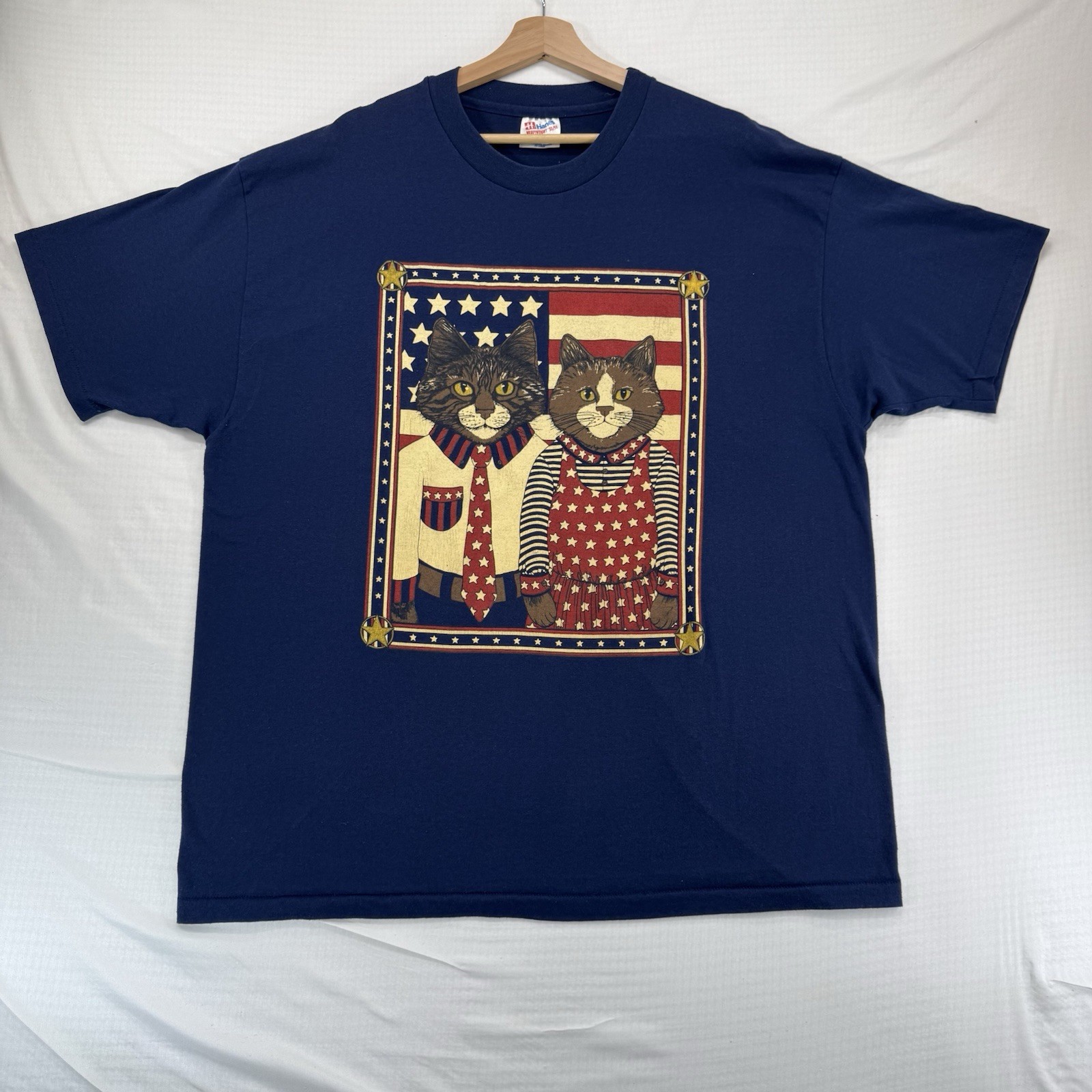 Vintage 90's American Cats Portrait Size XXL T-Shirt Patriotic Male Female Flag gallery