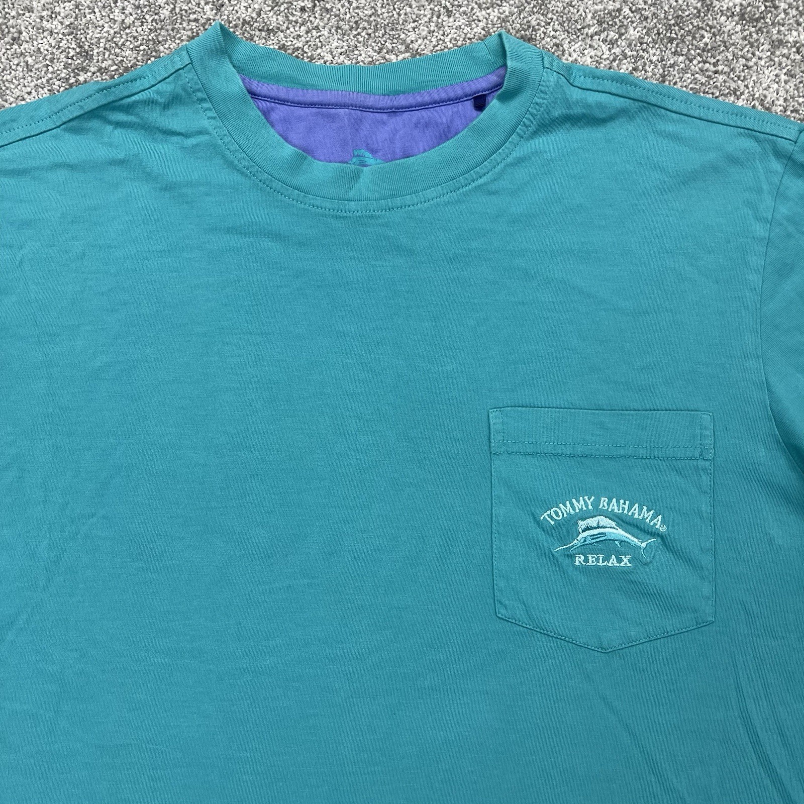 Tommy Bahama T Shirt Mens Medium Relax Pocket Tee Cotton Teal Blue Marlin Logo gallery