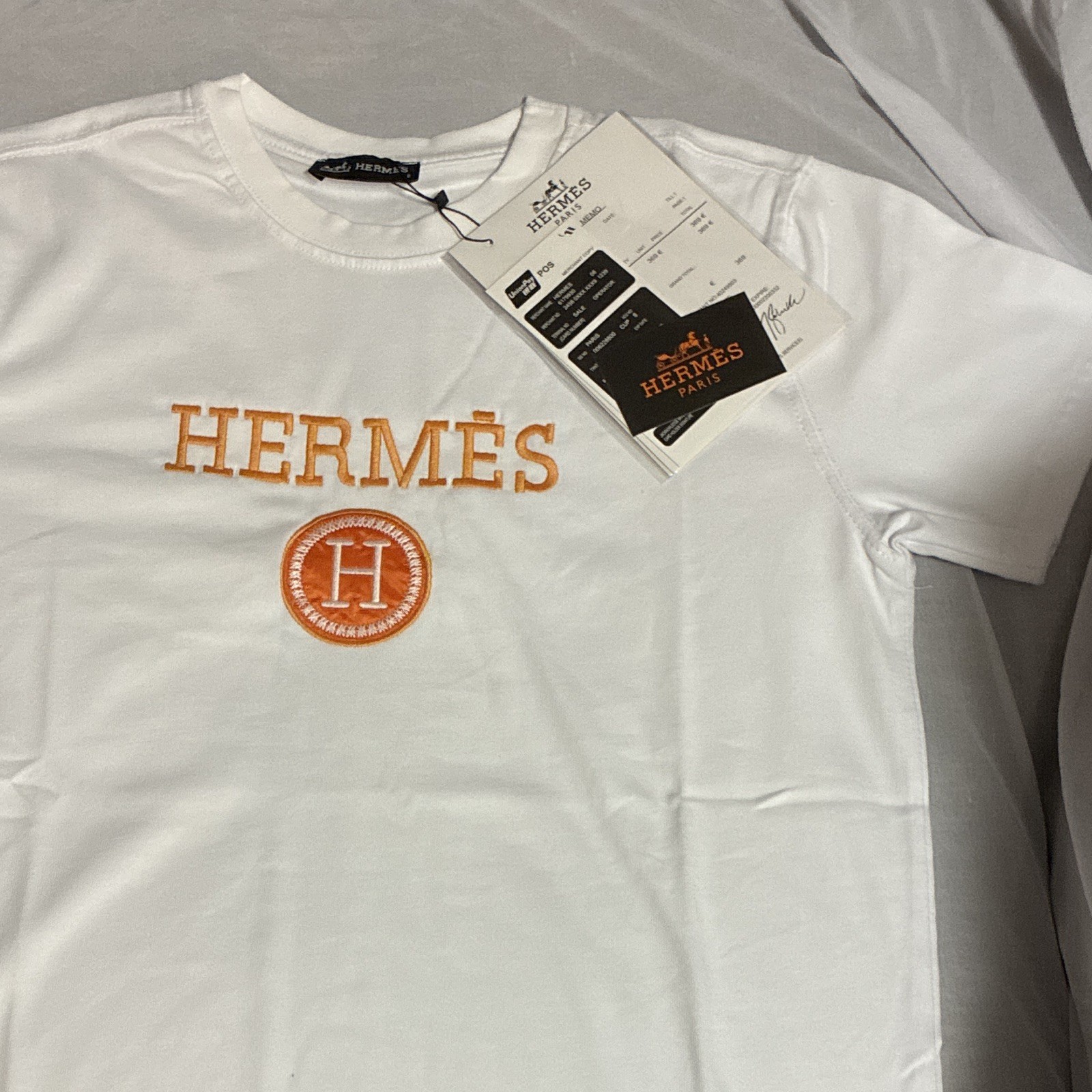 Hermès Embroidered Logo Crew Neck Short Sleeve Cotton Jersey T-Shirt L