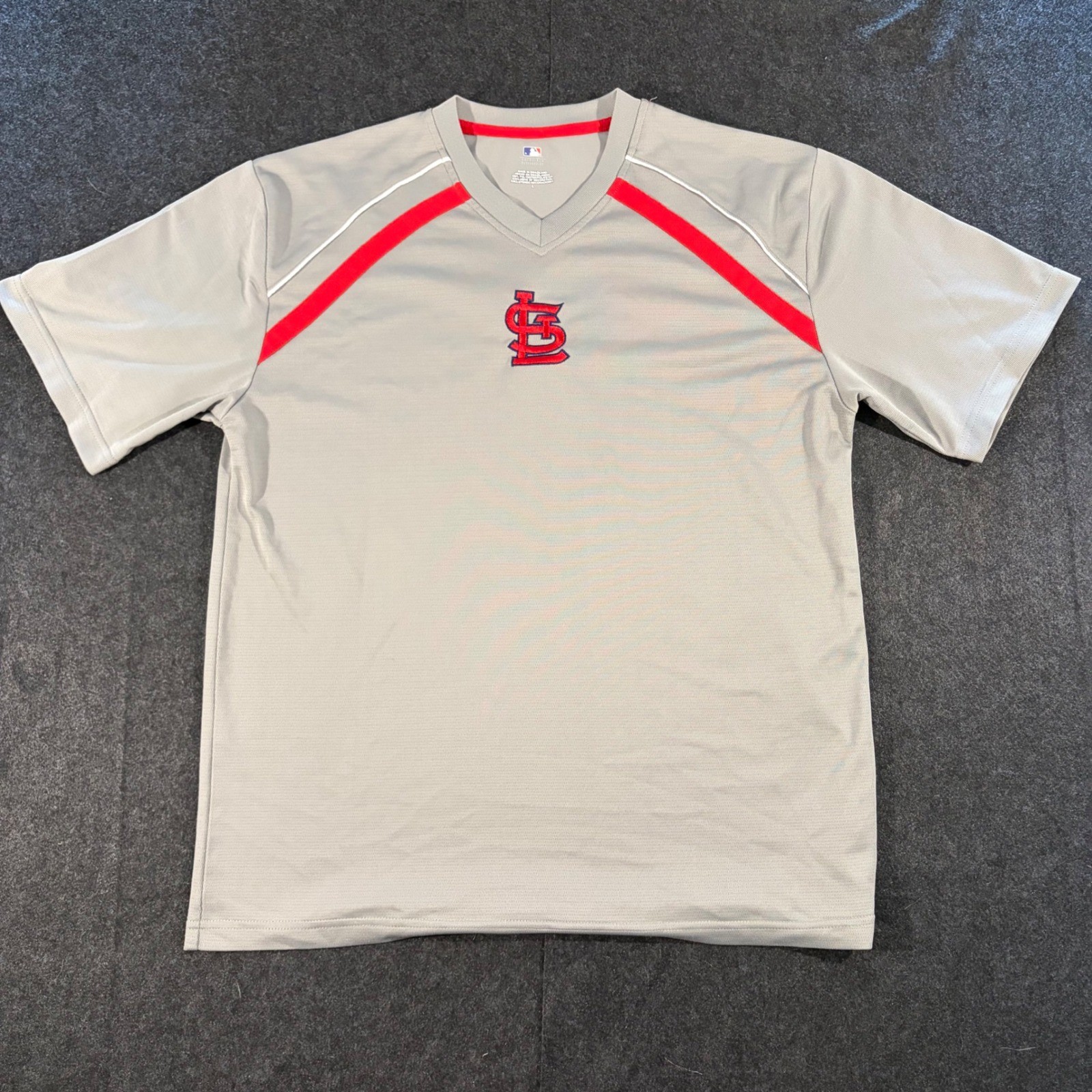 MLB St Louis Cardinals Jersey Mens Large Gray Red V-Neck Performance Shirt Fan gallery