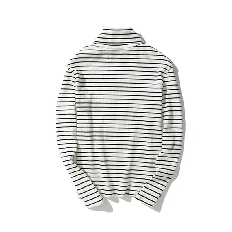 Men's Loose Tops Turtleneck Sweater Shirt Long Sleeves Stripe Sweatshirt Warm gallery