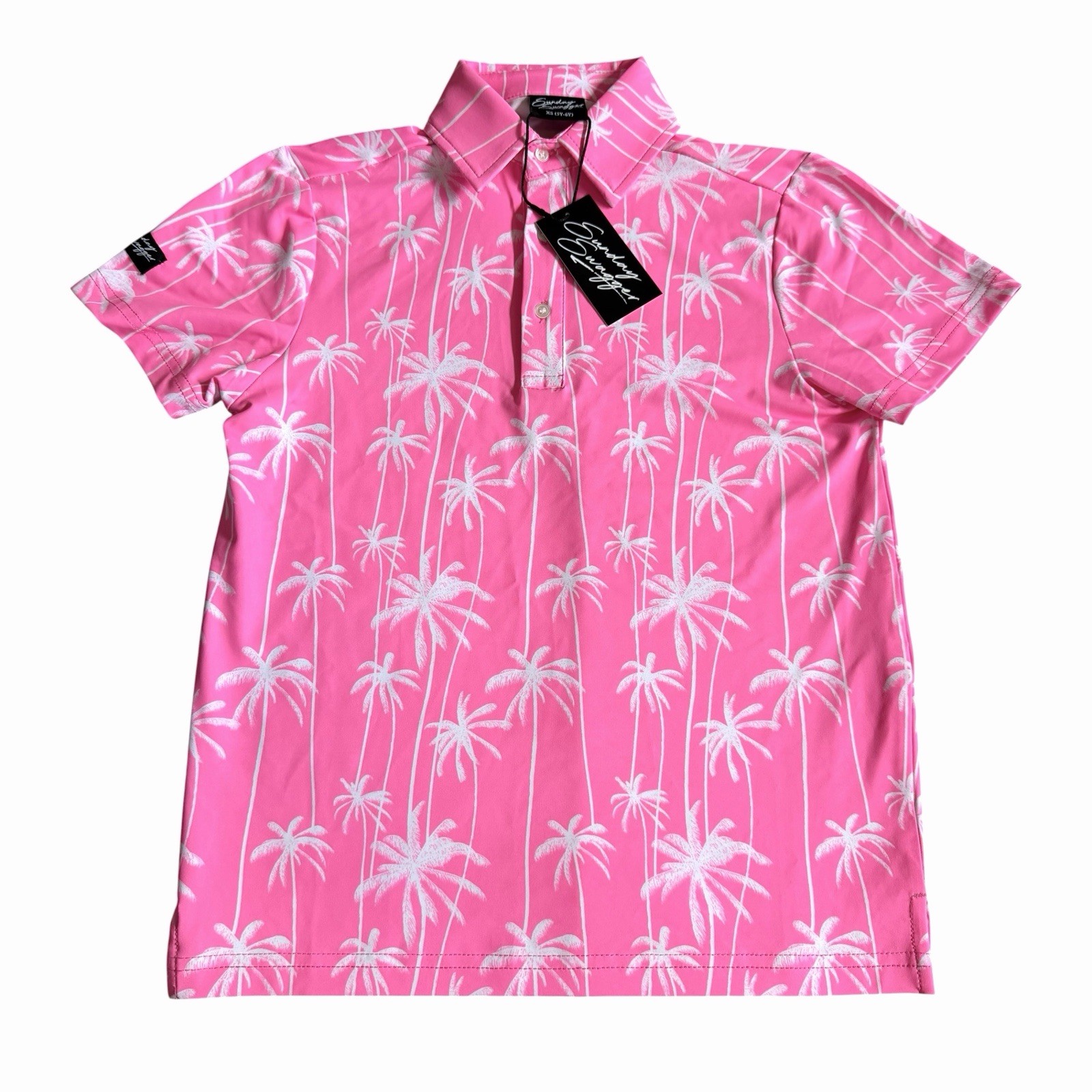 Sunday Swagger Kids Stylin Golf Polo Shirt Sz XS (5Y-6Y) Pink Palm Trees NWT