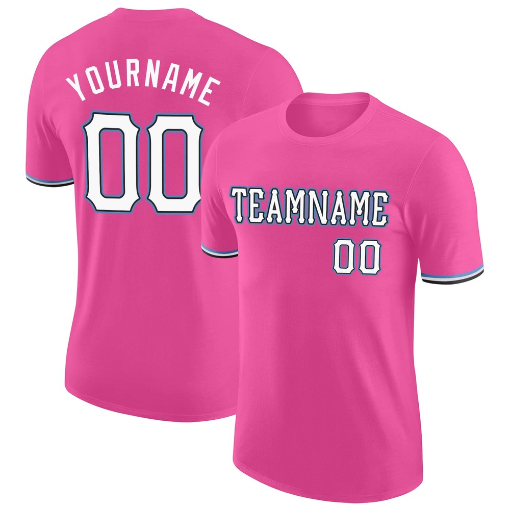 Custom Pink White Light Blue Performance T-Shirt Mens Sport Team Graphic Gift