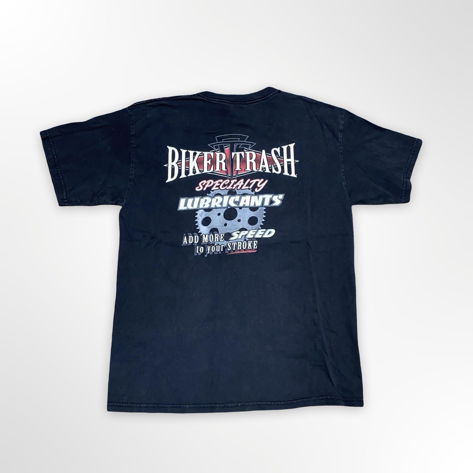 Vintage Biker Trash Specialty Lubricants T-Shirt Mens Large Black Fade Tee