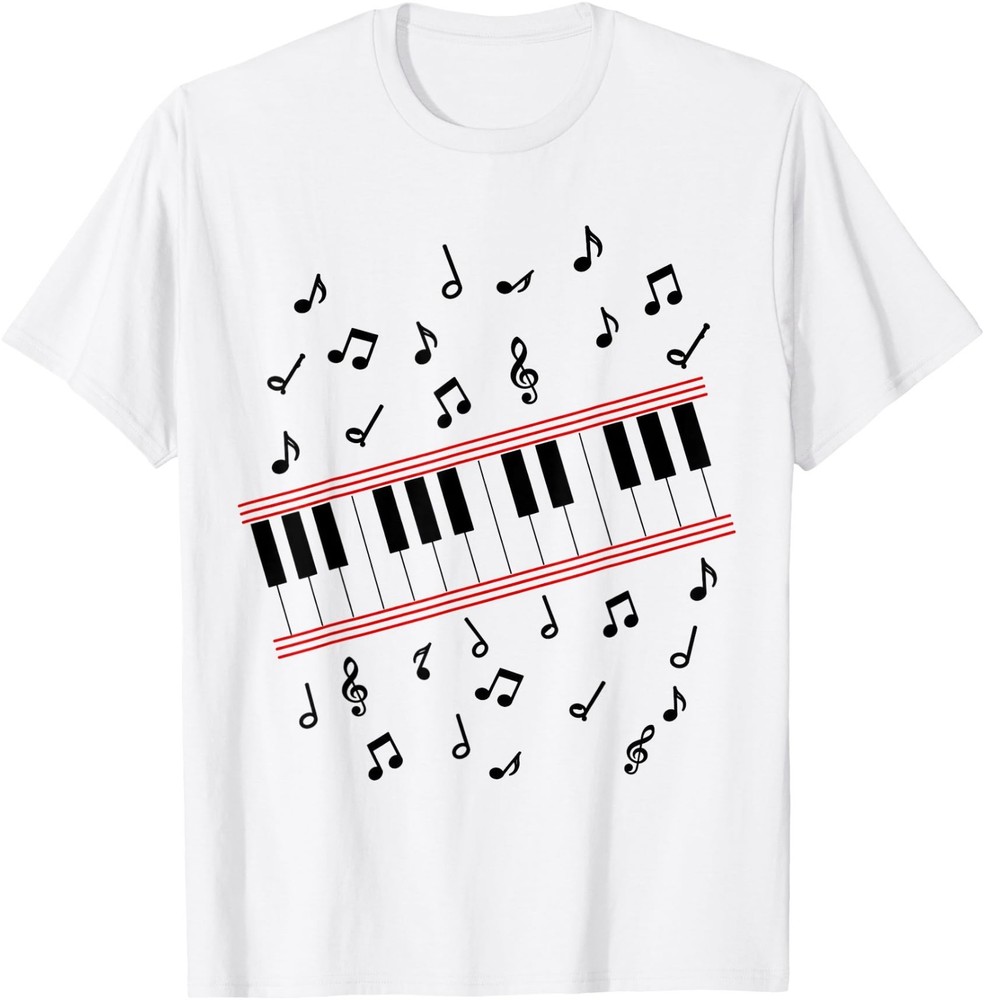 Retro Piano Keyboard Music Notes 80s Vibe Kid Adult T-Shirt, Gildan Tee