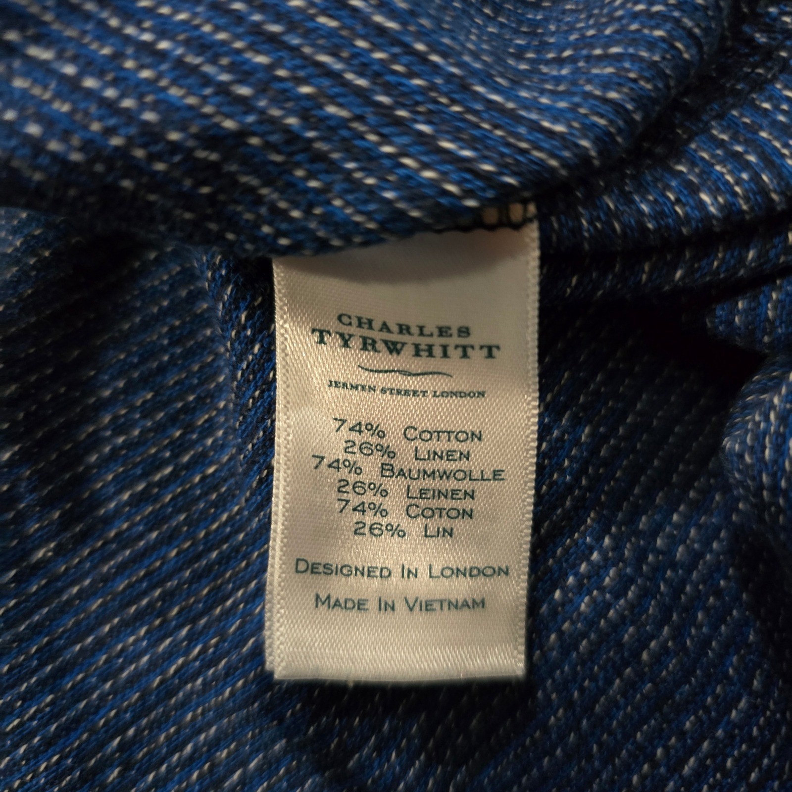 Charles Tyrwhitt Mens Blue Cotton Linen Textured Crewneck T-Shirt Medium SS20 gallery