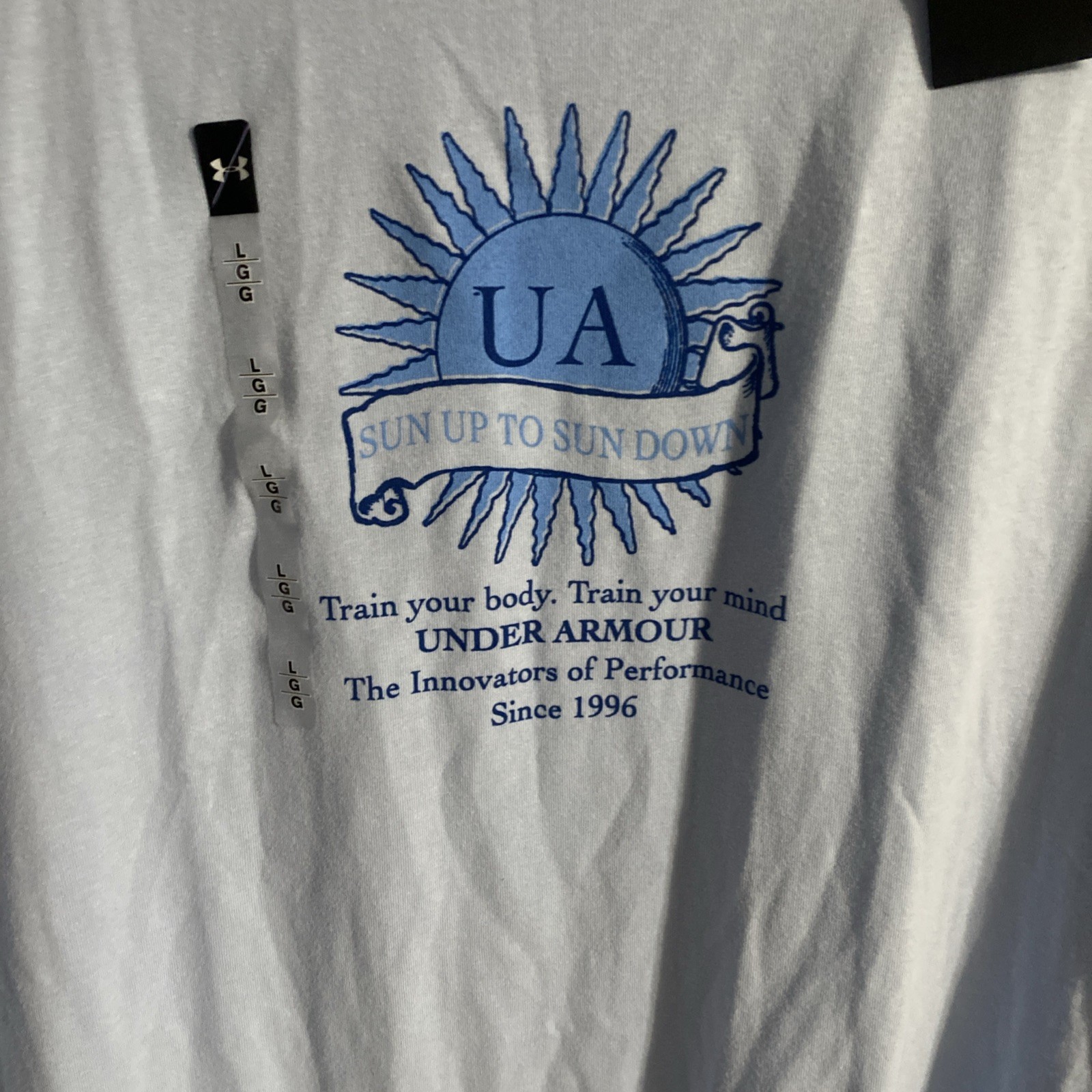 Under Armour Shirt Mens Large baby blue Cotton Running Fitted NWT Marathon gallery