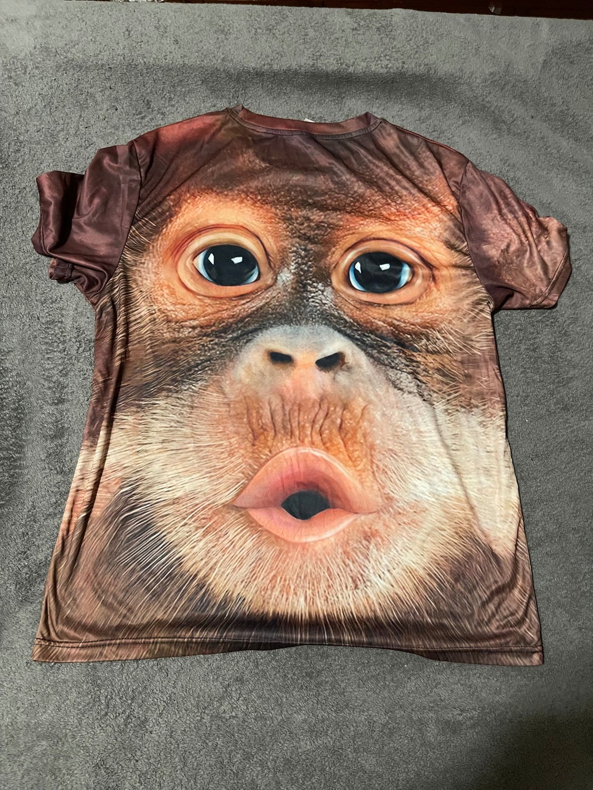 Orangutan Face Shirt Mens XL Brown Short Sleeve Polyester Stretch Graphic Tee gallery