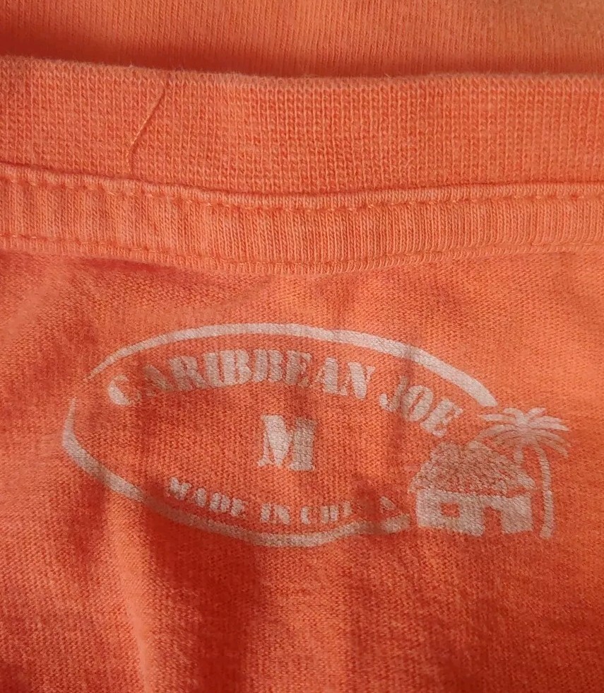 Caribbean Joe Graphic T-Shirt Mens M Washed Orange Crew Neck Cotton Tackle Shop gallery