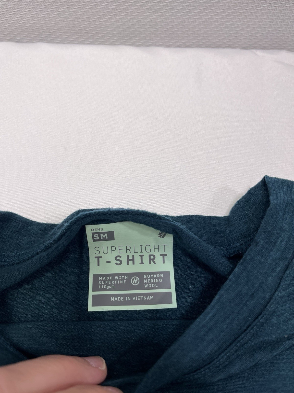 Men’s Small Superlight T-Shirt 110 GRMerino Wool Two Tone Blue Gray Color Block gallery