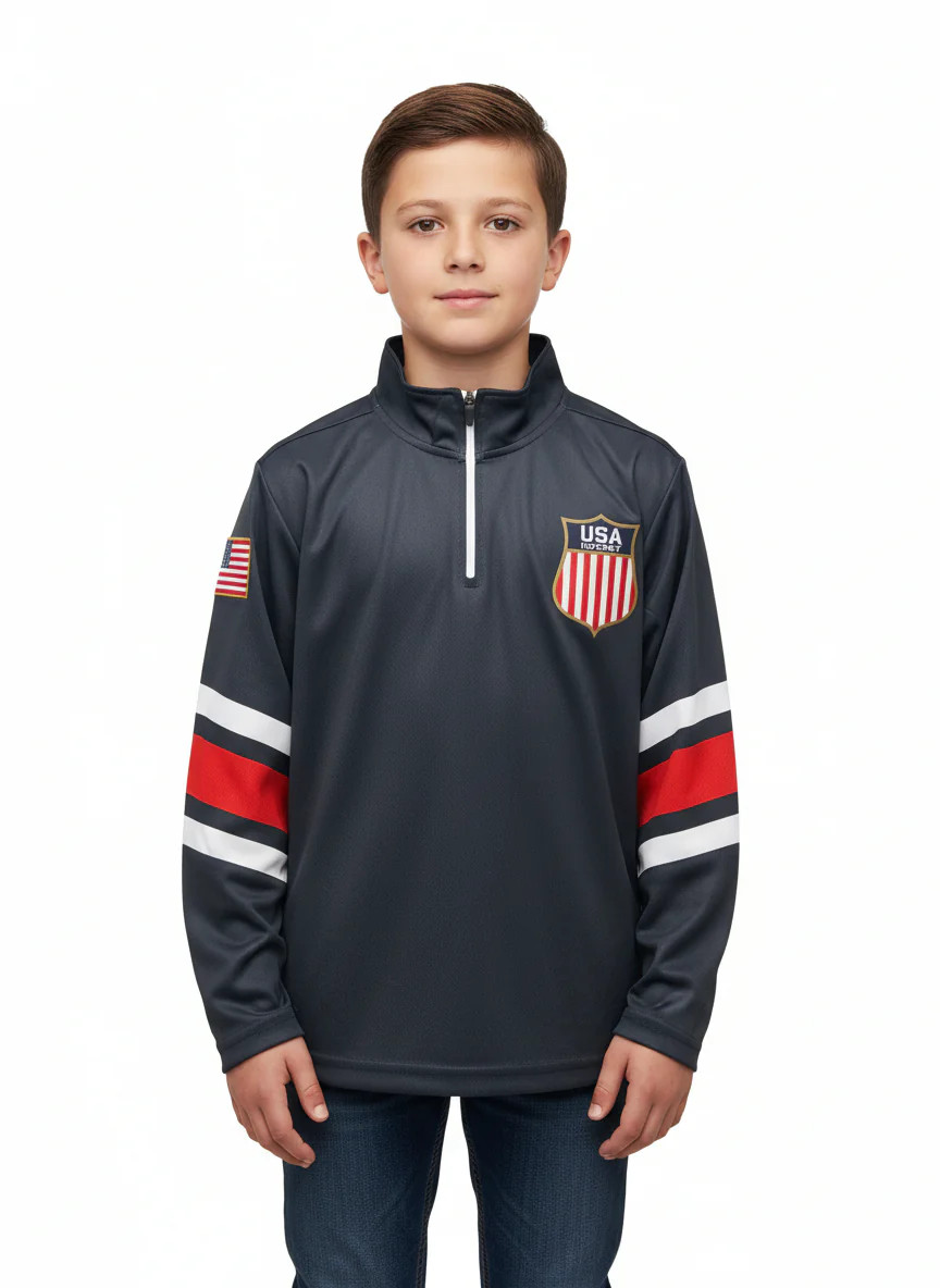 USA Hockey Shield Logo Official Navy Youth 1/4 Zip Pullover gallery