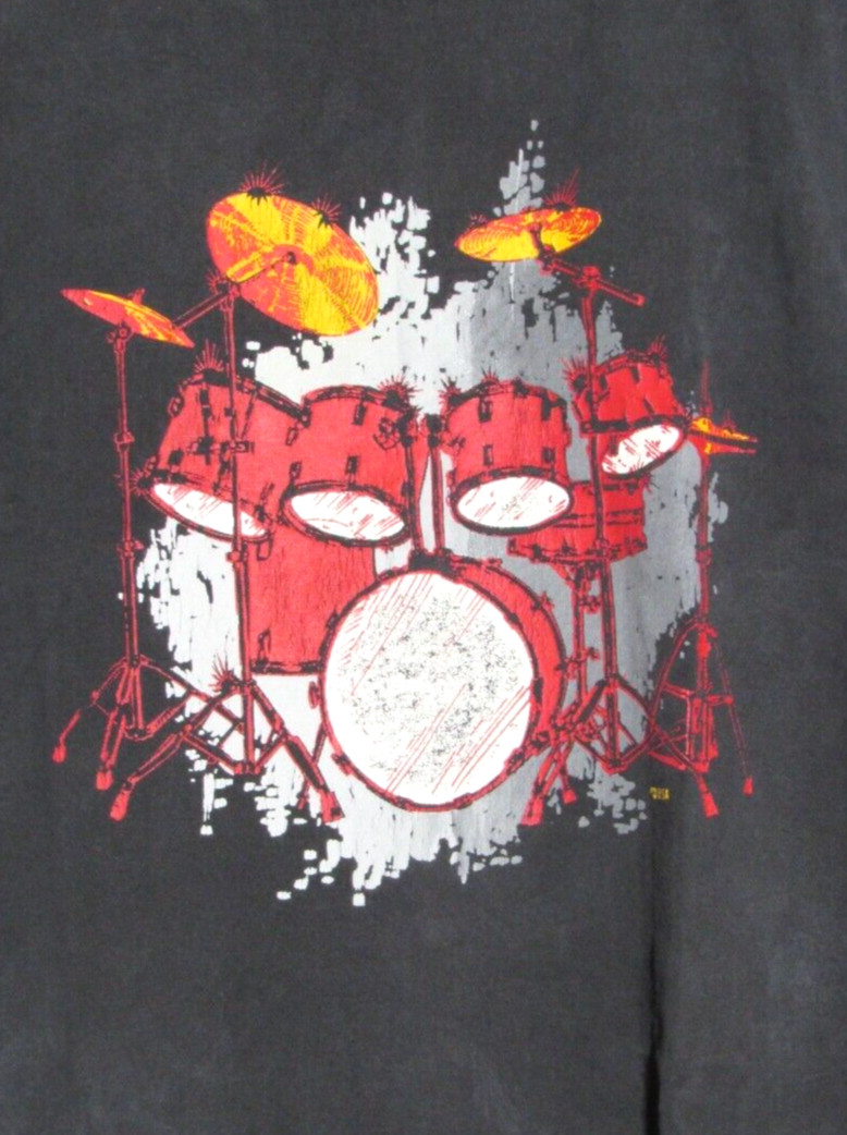 90s Vintage Jerzees Red Drumset Black Short Sleeve T-Shirt Made in the USA gallery