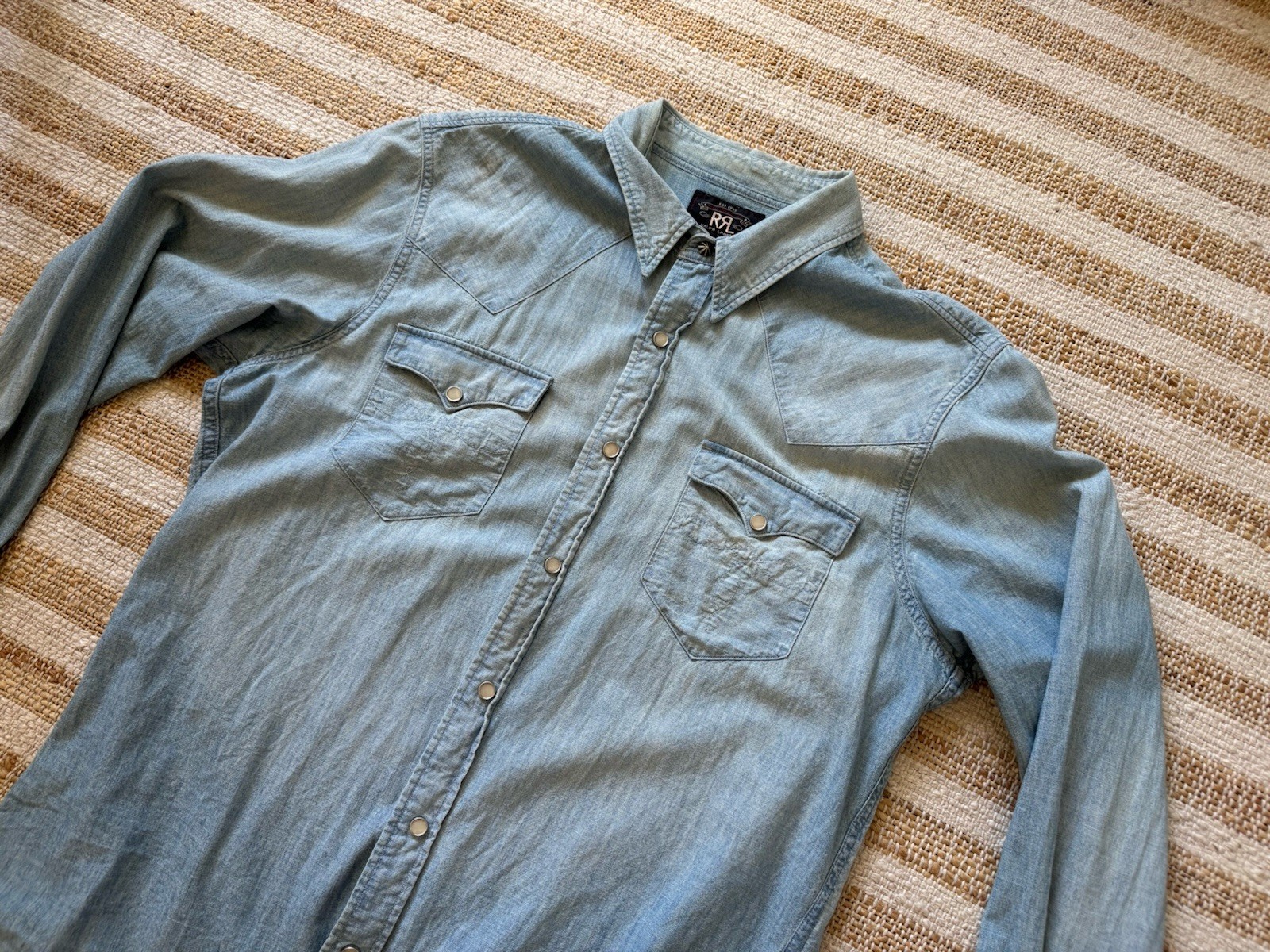 Double RL RRL Polo Ralph Lauren Western Chambray Snap Shirt Large gallery