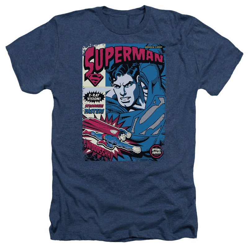 SUPERMAN ACTION PACKED Licensed Adult Men’s Heather Tee Shirt SM-3XL