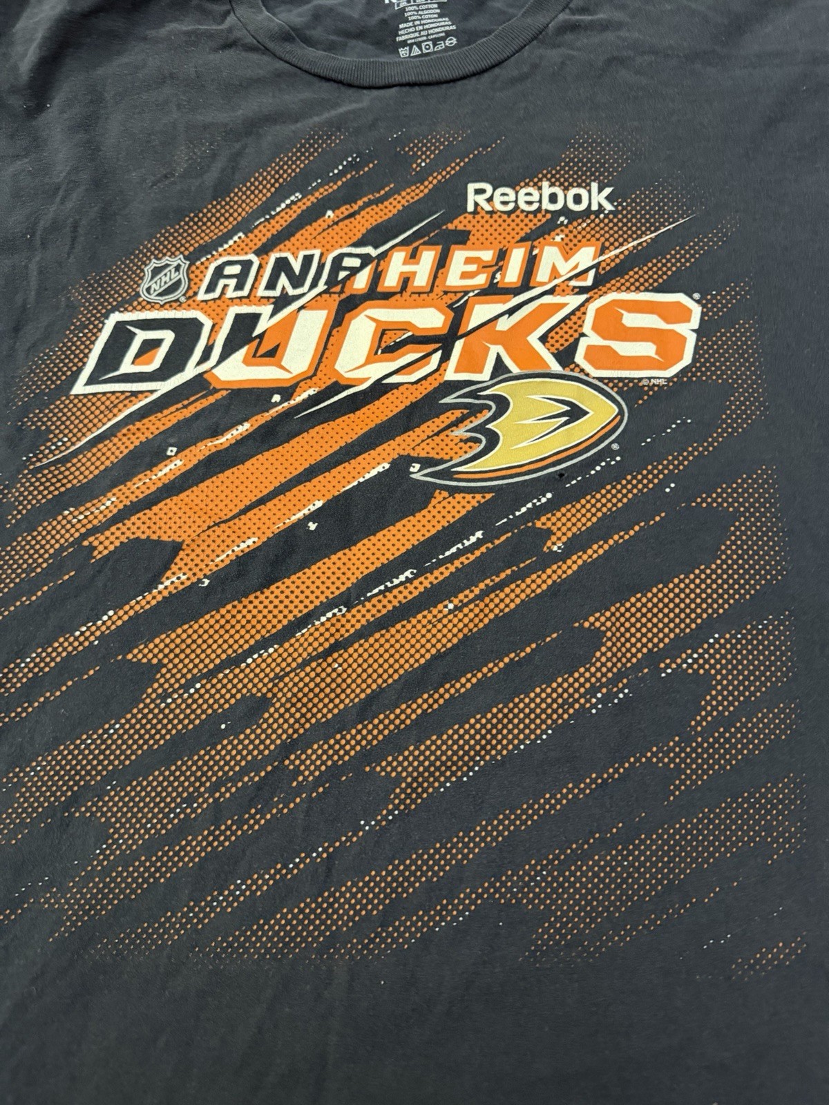 Anaheim Ducks Retro NHL Reebok Cotton Black Short Sleeve Shirt Mens Size 2XL gallery