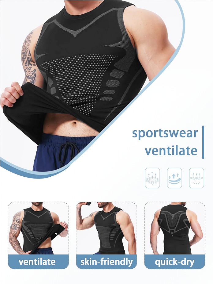 Men Compression Tank Top Workout Shirt Male Slimmer Body Shaper Vest Running Gym gallery