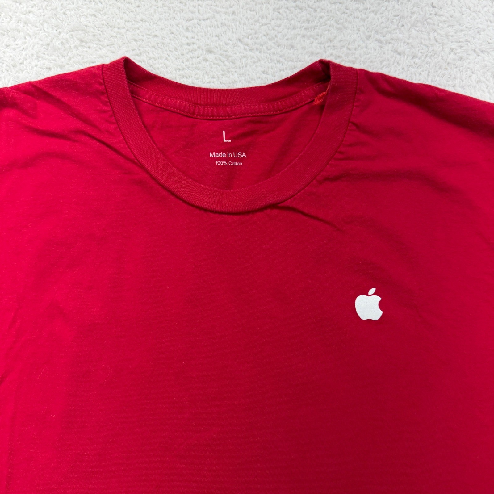 Apple Logo T Shirt Red Mens Size Large 100% Cotton Made in USA gallery