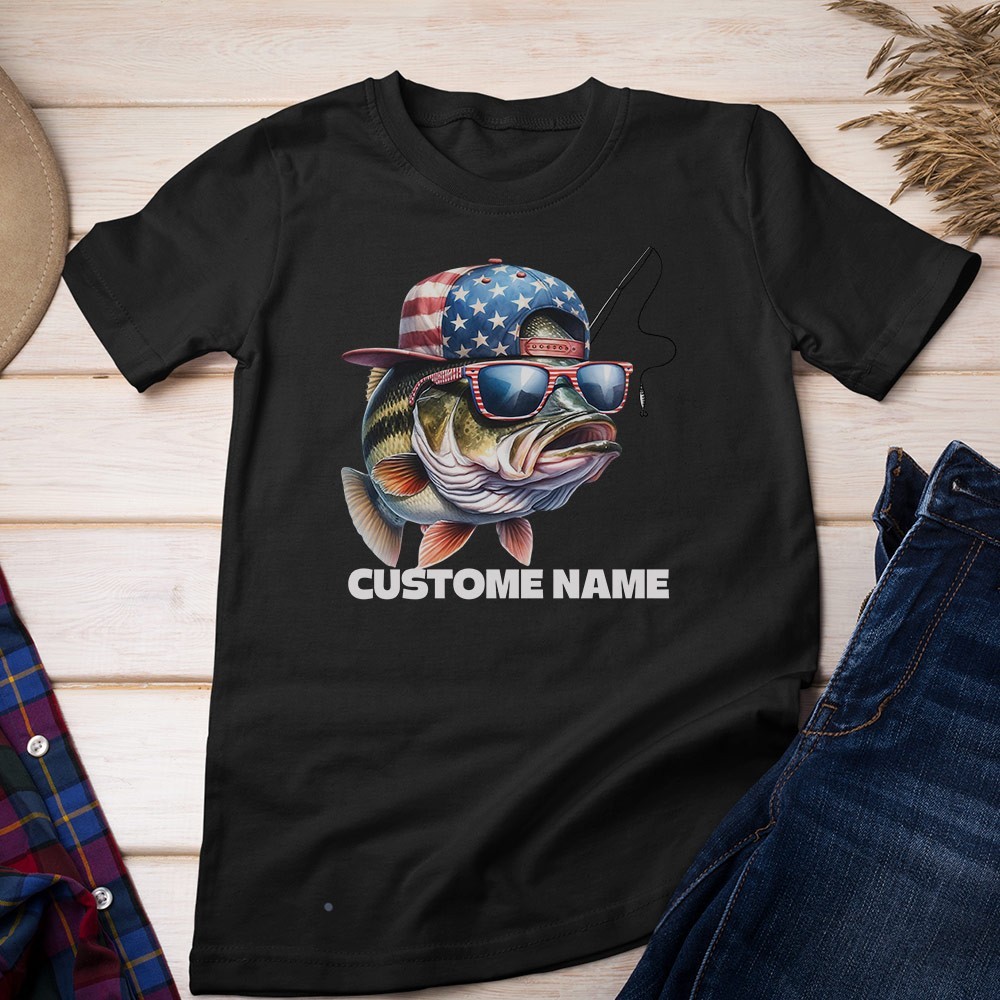 Custom Funny Fishing American Flag Unisex T-shirt | Father's Day Fishing Gifts gallery