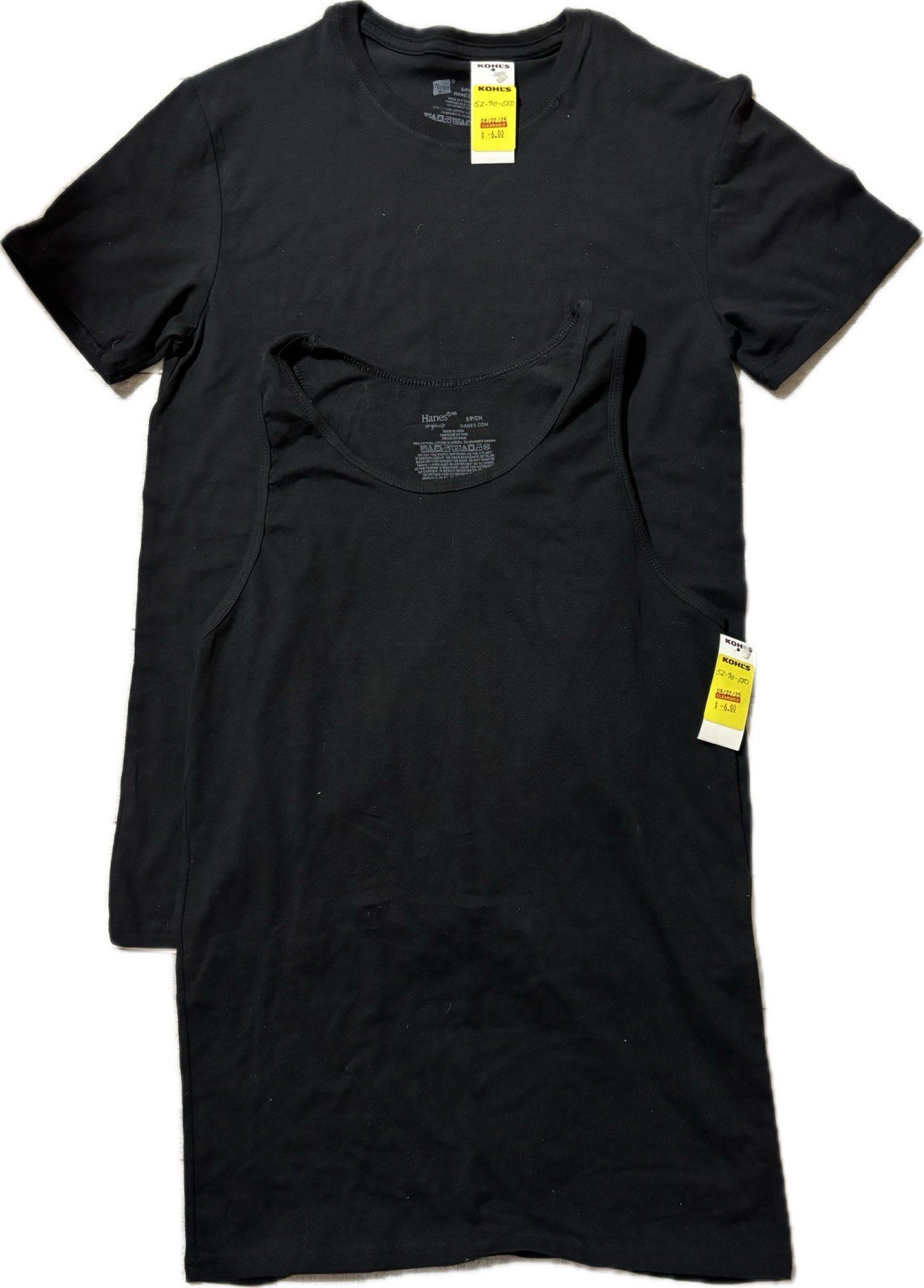 NEW No Pkg Men’s Hanes Small Black Stretch Tank Top/Crew Neck T-Shirt Undershirt
