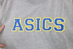 Vintage Asics Mens Size Medium Spell Out Block Letter Short Sleeve T-Shirt Gray