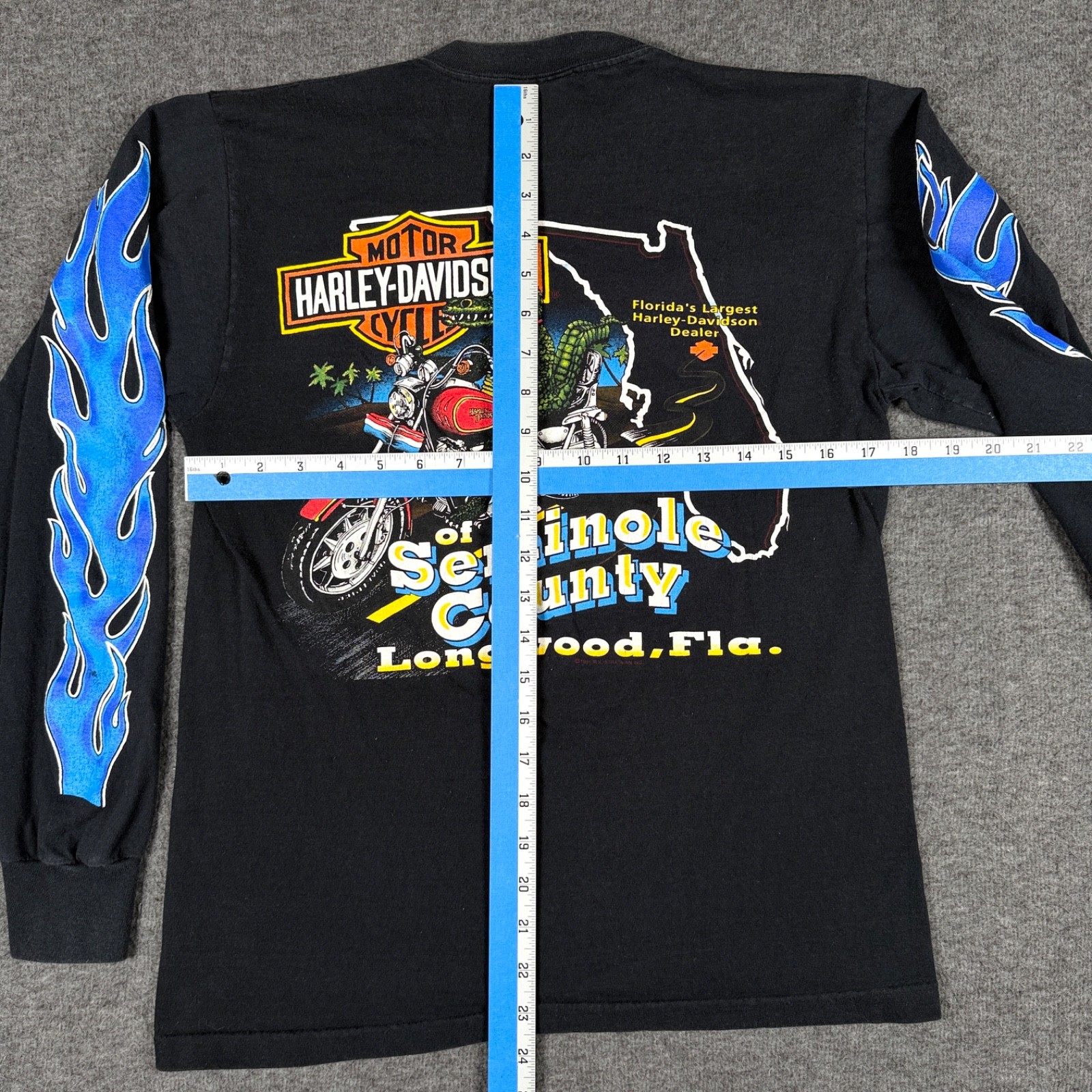 VTG 1991 Harley Davidson Shirt Mens Medium Blue Flames Gator Seminole FL Biker * gallery