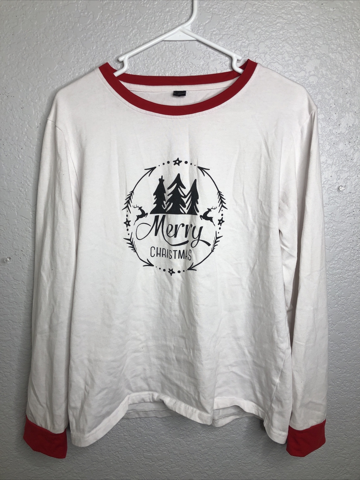 Merry Christmas Mens White T-Shirt Christmas Round Neck Long Sleeve Size M " gallery