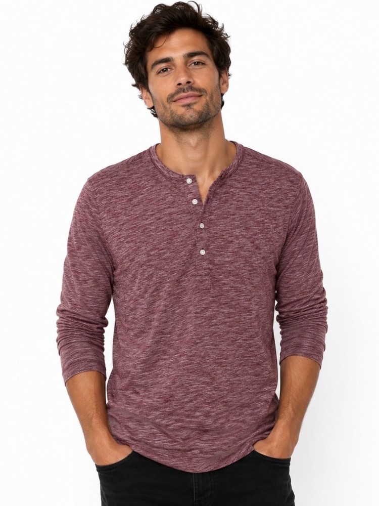 Bonobos Maroon Heathered Henley Long-Sleeve Shirt – natural fibers / Small